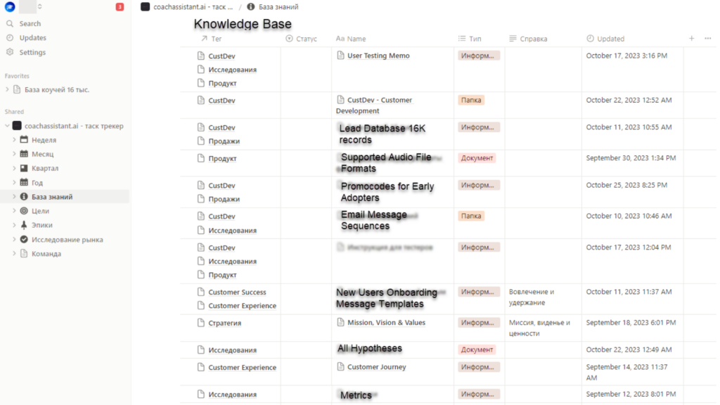 Notion knowledge base